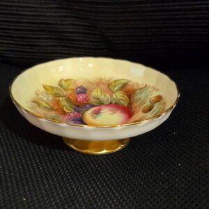 Vtg Aynsley Orchard Fruit Peaches Pedestal Dish Trinket Nut Bowl Signed D Jones